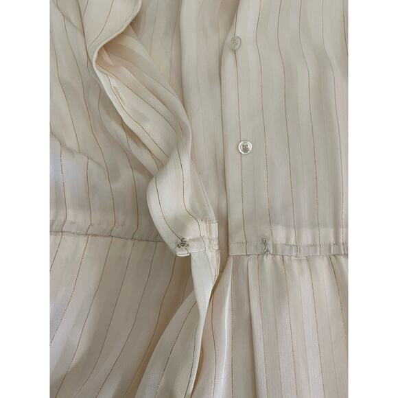 Pure Silk Vintage Ivory Gold Pinstripe Silk Collared Shirt Dress - Est Size 8 - Picture 6 of 8